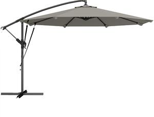 Outsunny 3 m Cantilever Parasol with Protective Cover and Wind Ropes, Banana Parasol with Crank Handle, Light Grey