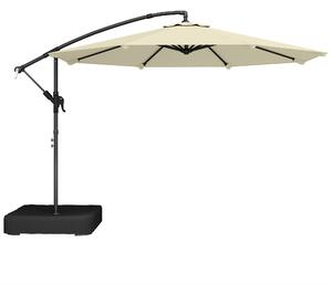 Outsunny 3 m Garden Cantilever Parasol with Cross Base, Sandbag, 360° Rotating Overhanging Banana Umbrella, Beige