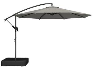 Outsunny 3 m Garden Cantilever Parasol with Cross Base, Sandbag, 360° Rotating Overhanging Banana Umbrella, Grey