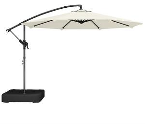 Outsunny 3 m Garden Cantilever Parasol with Cross Base, Sandbag, 360° Rotating Overhanging Banana Umbrella, Cream White