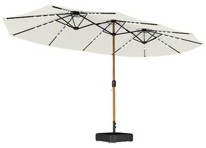Outsunny Double Sided Garden Parasol with Base Included & 48 Solar LED Lights Patio Umbrella Crank Handle 4.6m Cream White