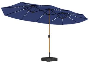 Outsunny Double Sided Garden Parasol with Base Included & 48 Solar LED Lights Patio Umbrella Crank Handle 4.6m Dark Blue
