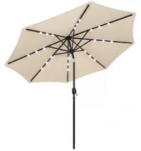 Outsunny 2.6 m Garden Parasol Umbrella with LED Solar Light, Parasol Cover, Outdoor Market Patio Umbrella, Beige