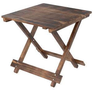 Outsunny Fir Wood Folding Coffee Table, Lightweight Small Garden Table with Slatted Top, Portable Folding Side Table for Balcony