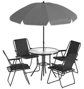 Outsunny 4 Seater Garden Furniture Set, 6 Pieces Garden Table and Chairs with Parasol for Patio, Black