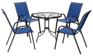 Outsunny Five-Piece Steel Patio Set, with Glass-Top Table - Dark Blue