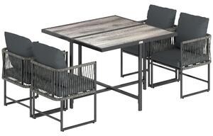 Outsunny 4-Seater Garden Dining Set, Rattan Outdoor Furniture with Space-Saving Chairs and Thick Cushions for Patio Balcony Black