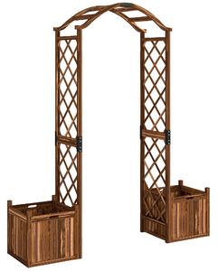 Outsunny Wooden Garden Arch with 2 Planter Boxes, Outdoor Rose Arch Trellis for Climbing Vines, Carbonised