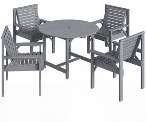 Outsunny 5 Pieces Garden Dining Set with Parasol Hole, Round Outdoor Table and Chairs, 4 Seater Wooden Garden Furniture, Grey