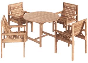 Outsunny 5 Pieces Garden Dining Set with Parasol Hole, Round Outdoor Table and Chairs, 4 Seater Wooden Garden Furniture, Natural