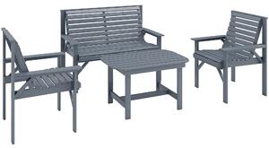 Outsunny 4 Piece Wooden Garden Furniture Set, Outdoor Garden Sofa Set with 2 Armchairs, Loveseat and Coffee Table, Grey