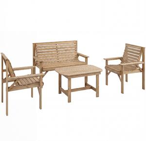 Outsunny 4 Piece Wooden Garden Furniture Set, Outdoor Garden Sofa Set with 2 Armchairs, Loveseat and Coffee Table, Natural Wood