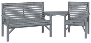 Outsunny Wooden Garden Furniture Set with Parasol Hole, 1 Chair, 1 Bench and Detachable Table, Grey Embossed Finish