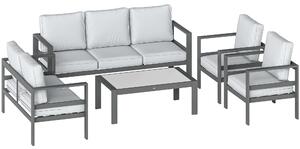 Outsunny 5 Pieces Aluminium Garden Furniture Set with Olefin Cushions, Extra Deep Outdoor Garden Sofa Set, Dark Grey
