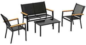Outsunny Outdoor Sofa 4 Seater Garden Sofa Set with Loveseat 2 Chairs and Coffee Table Black