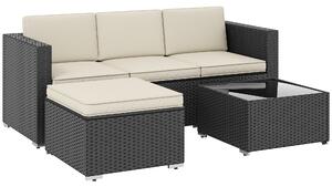 Outsunny 3 Pieces Garden Furniture Set w/ Cushions, PE Rattan Wicker Conversation Corner Sofa Set