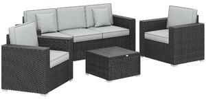 Outsunny 5 Seater Rattan Garden Furniture Set with Wide Armrests, Cushions, Pillows for Patio, Dark Grey
