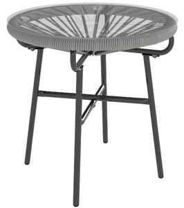 Outsunny Rattan Side Table, Round Outdoor Coffee Table, with Round PE Rattan and Tempered Glass Tabletop, Light Grey