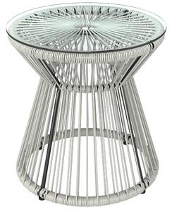 Outsunny Rattan Outdoor Coffee Table, PE Rattan Wicker Bistro Side Table with Tempered Glass Top, Light Grey