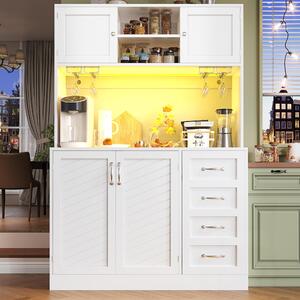 Trendy Sideboard with App-Controlled LED, Snack Rack and Drink Holders, Spacious Buffet with Anti-Tip Fixings, 120L x 40W x 188H cm, White Aosom UK