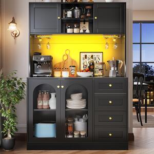 Trendy Sideboard with App-Controlled LED, Snack Rack and Drink Holders, Spacious Buffet with Anti-Tip Fixings, 120L x 40W x 188H cm, Black Aosom UK