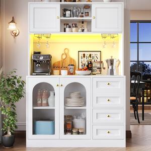 Modern Sideboard with App-Controlled LED, Snack Rack and Drink Holders, Spacious Buffet with Anti-Tip Fixings, 120L x 40W x 188H cm, White Aosom UK