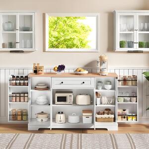 Practical Kitchen Sideboard with Double-Door Compartment, Spacious Cabinet with Adjustable Shelves, 138L x 40W x 85H cm, Natural+White Aosom UK