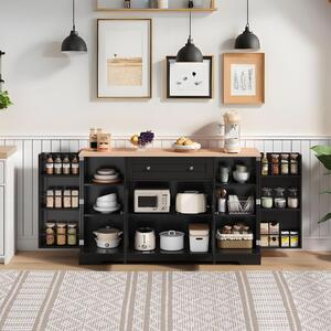 Multifunctional Kitchen Sideboard with Double-Door Compartment, Spacious Cabinet with Adjustable Shelves, 138L x 40W x 85H cm, Black Aosom UK