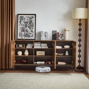 Mid-Century Sideboard with 3D Wave Design and Steel Legs, Versatile Cabinet with 3 Doors, Adjustable Shelves, 150L x 40W x 80H cm, Natural Aosom UK