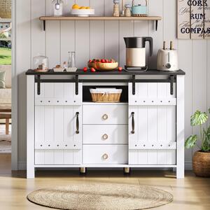 Versatile Sideboard with 3 Drawers and Quiet Sliding Doors, Rustic Buffet Cabinet for Kitchen, Dining Areas, 120L x 40W x 80H cm, White Aosom UK