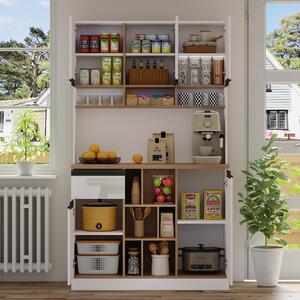 Stylish Kitchen Cabinet with Open Storage, Anti-Tip Protection, Versatile Sideboard for Dining, Living Areas, 105L x 45W x 185H cm, White Aosom UK
