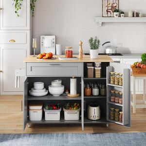 Versatile Kitchen Island with Foldable Worktop, Adjustable Shelves, Multifunctional Cabinet for Dining Areas, 132.5L x 44W x 90H cm, Gray Aosom UK
