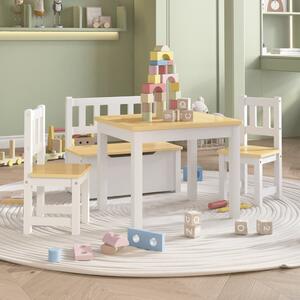 4 Piece Children Table and Chair Set White and Beige MDF