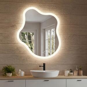 Irregular‑shaped mirror with lighting, 74×94 cm, dual color, touch switch, heating mat