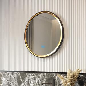 Round mirror in a metal frame with LED lighting