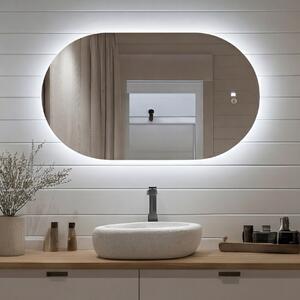 Oval mirror with LED lighting 80x50, dual color, touch switch, heating pad