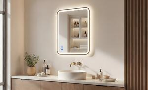 Rounded LED mirror in a gold aluminum frame