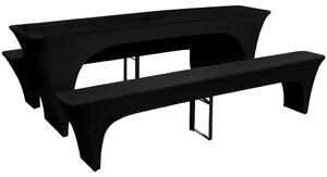 3 Slipcovers for Beer Table and Benches Stretch Black 220 x 70 x 80 cm