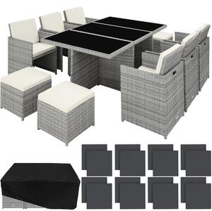 403641 rattan garden furniture set new york with protective cover - light grey