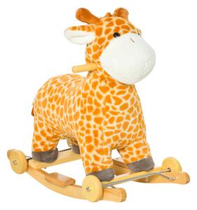 HOMCOM 2-IN-1 Kids Plush Ride-On Rocking Gliding Horse Giraffe-shaped Plush Toy Rocker with Realistic Sounds for Child 36-72 Months Yellow Aosom UK