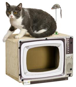 PawHut TV-Shaped Scratching Board with Scratcher, Catnip, Toy Rat, Cat Scratcher for Indoor Cats, 43 x 23 x 32.5cm Aosom UK