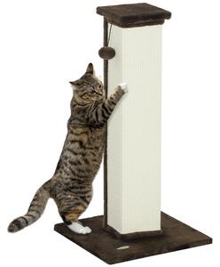 PawHut 81cm Cat Scratcher, Vertical Full Scratcher w/ Natural Sisal Rope, Hanging Ball, Soft Plush - Brown