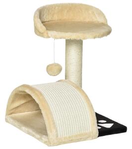 PawHut Cat Scratching Tree, Post with Activity Centre, Climber, Hanging Ball, Plush Cover, Beige Aosom UK