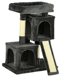PawHut Cats 3-Tier Sisal Rope Leisure Tree Dark Grey Aosom UK