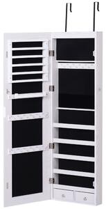 HOMCOM Mirrored Jewellery Cabinet, Door/Wall Mounted Organiser, Lockable with 6 LED Lights, White Aosom UK