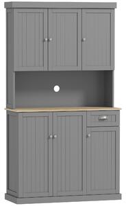 HOMCOM 180cm Freestanding Kitchen Cabinet, Modern Storage Cupboard with Open Countertop, Drawer and 6 Doors, Grey