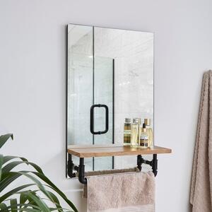 Cromford Rectangle Wall Mirror with Wooden Shelf