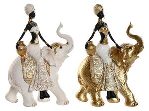 Decorative Figure Home ESPRIT White Black Golden Elephant African Woman 21 x 11 x 32 cm (2 Units)