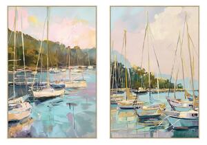 Painting Home ESPRIT Blue Green Grey Pink Yachts Mediterranean (2 Units)