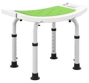 HOMCOM 6-Level Height Adjustable Aluminium Bath Room Stool Chair Shower Non-Slip Design w/ Padded Seat Drainage Holes Foot Pad, Green Aosom UK